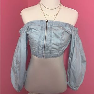 denim off the shoulder crop top